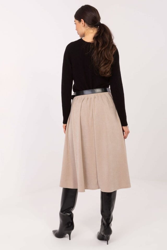 Love Lace Love Lace Women's Flared Rib Knit Skirt with Waist Belt in Beige - 3