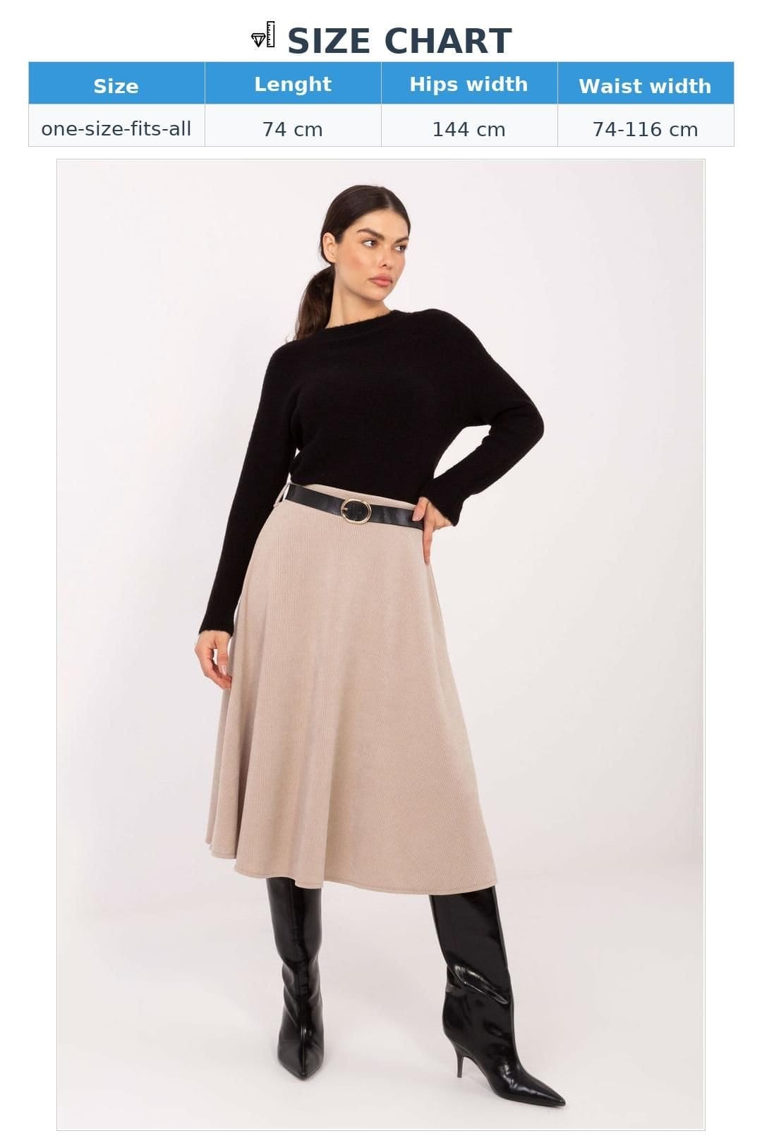 Love Lace Love Lace Women's Flared Rib Knit Skirt with Waist Belt in Beige - 4