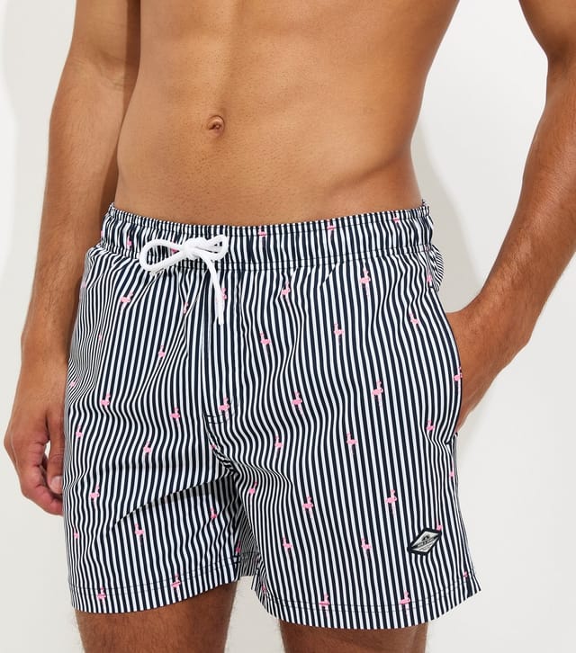 jack & jones Men's Navy Regular Fit Flamingo Stripe Print Swim Shorts Jack & Jones New Look - 3