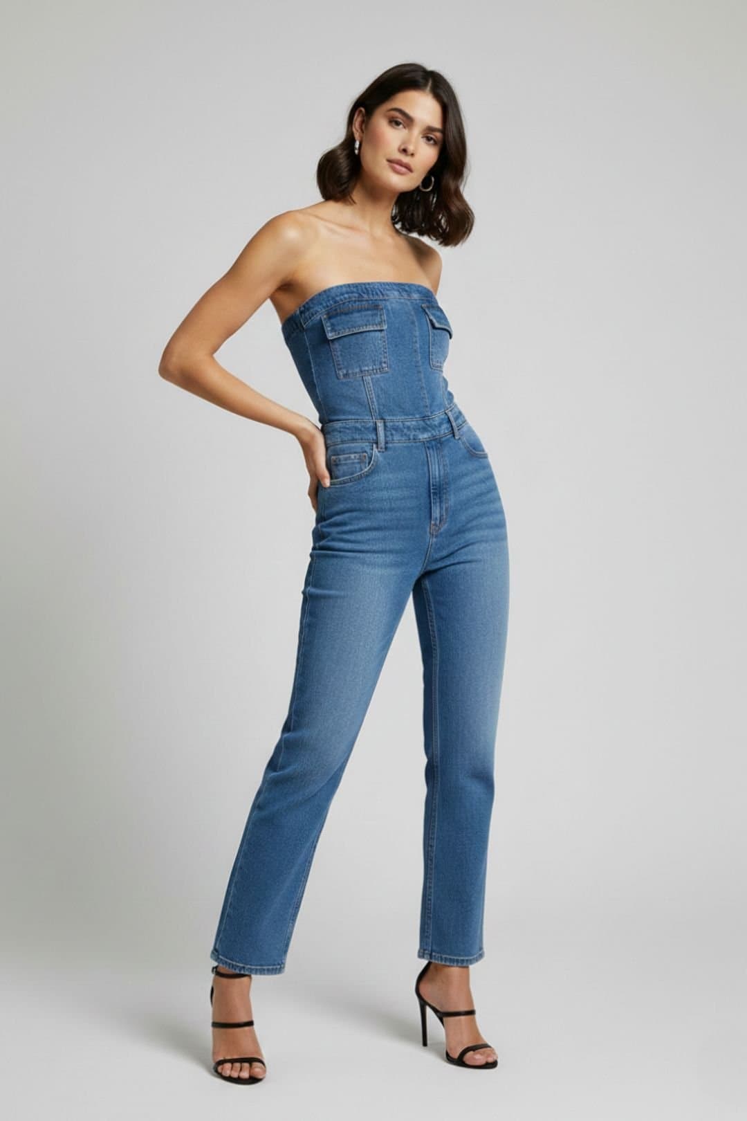STYLEWISE STYLEWISE Women's Bandeau Denim - Jumpsuit in Blue