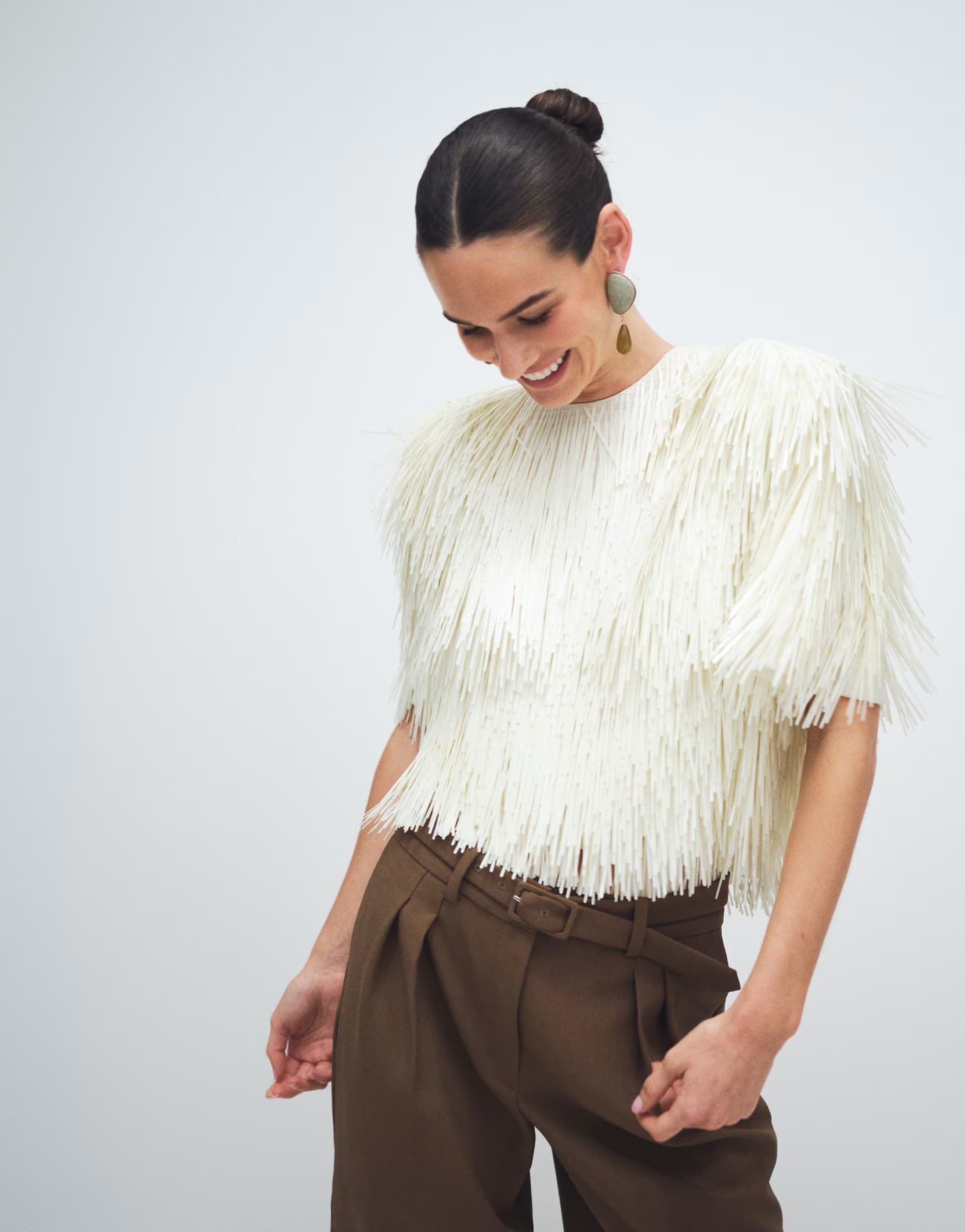 ASOS ARRANGE all over shard sequin strong shoulder t-shirt in white