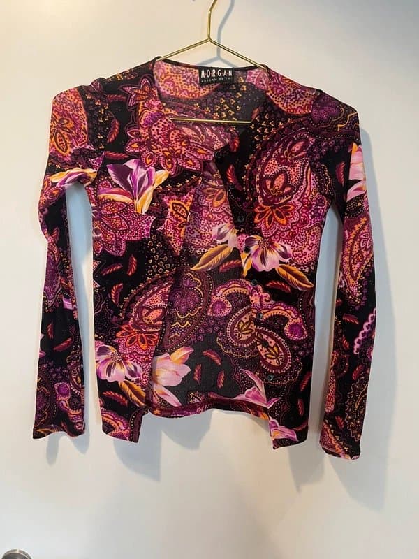 Morgan Morgan De Toi sheer mesh paisley floral flower swirl print pattern graphic button up cardigan
