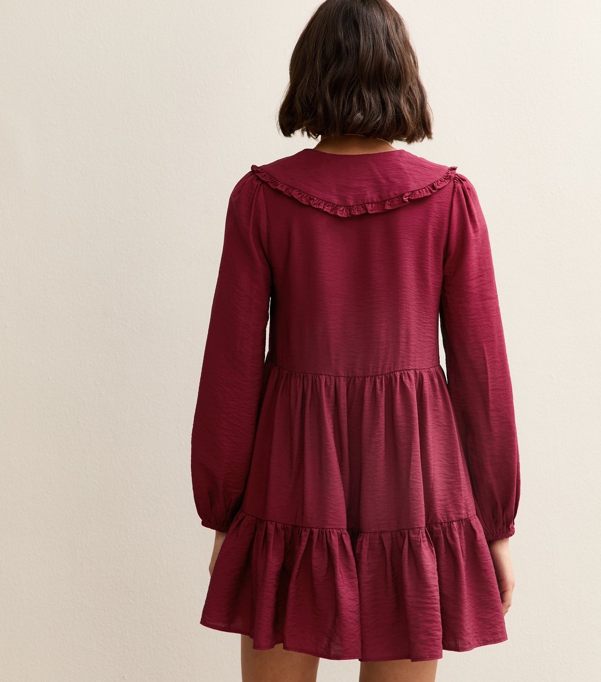 New Look Women's Dark Burgundy Collared Long Sleeve Mini Dress New Look - 4