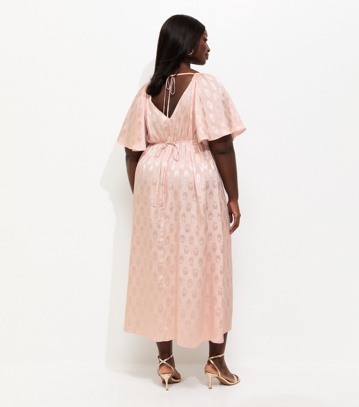 New Look Women's Plus Size Pink Paisley Jacquard Flutter Sleeve Midi Dress Curves New Look - 4