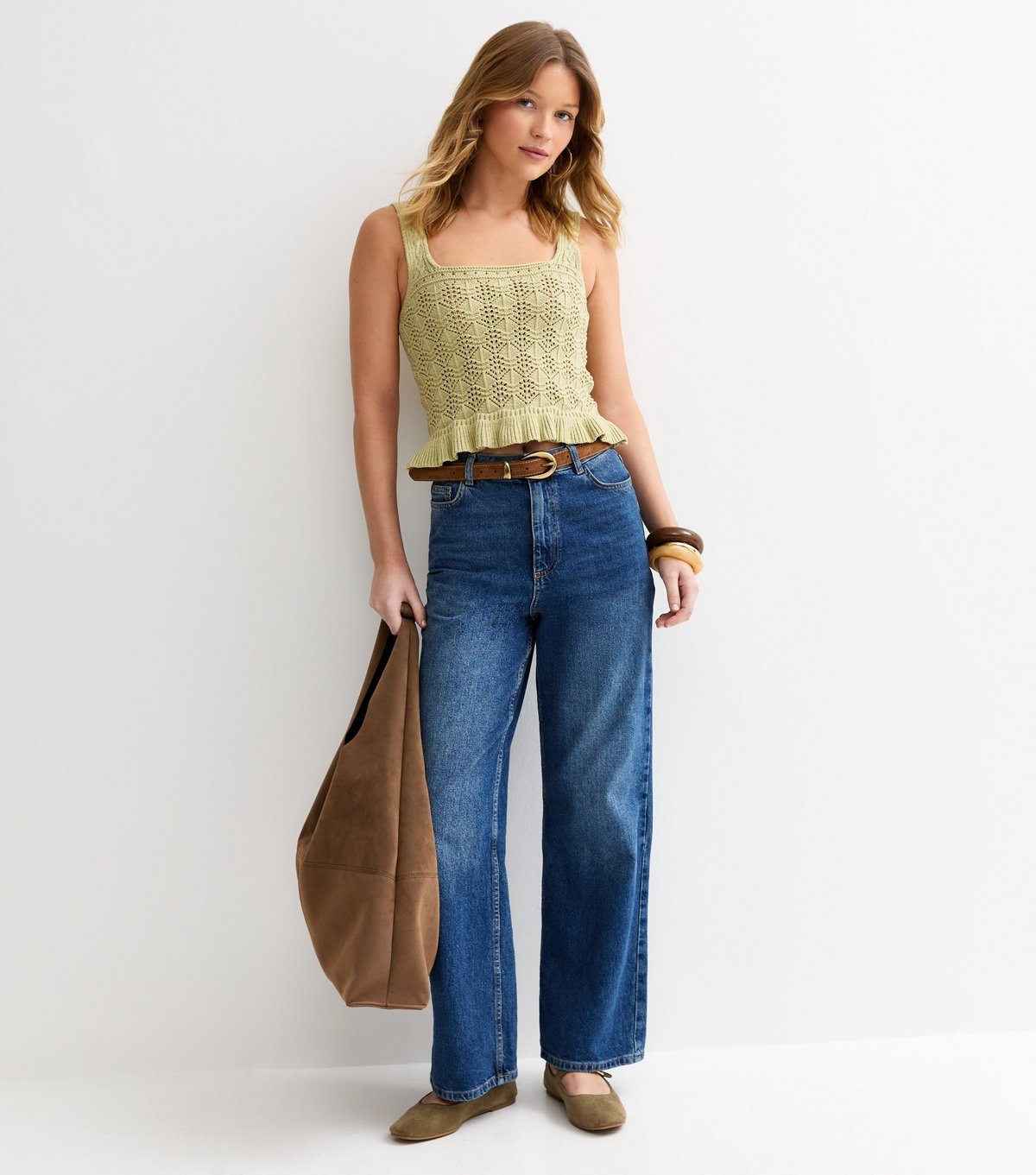 New Look Women's Light Green Square Neck Cotton Rich Pointelle Knit Vest New Look - 3