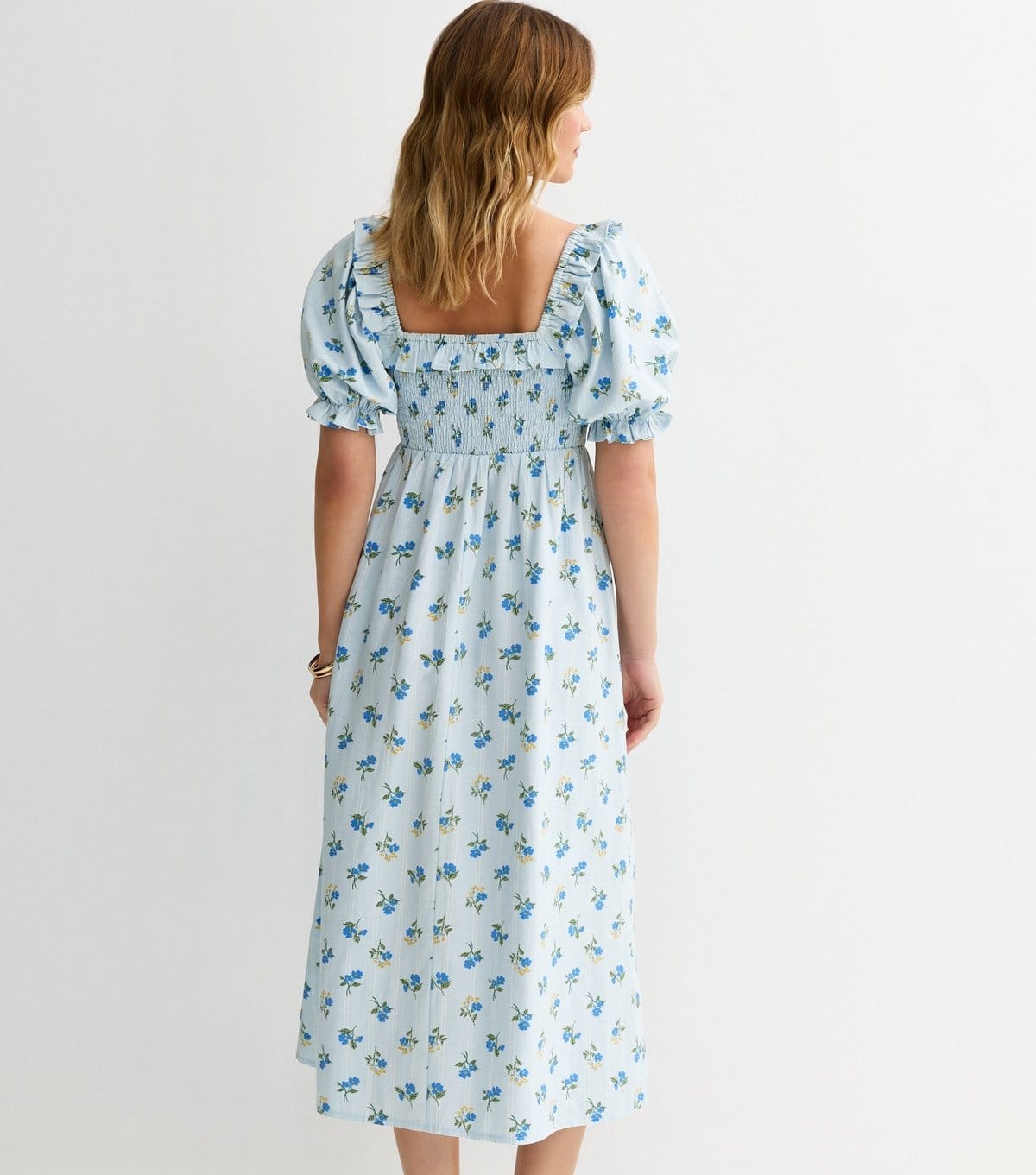 New Look Women's Blue Floral Print Shirred Frill Trim Midi Dress New Look - 4