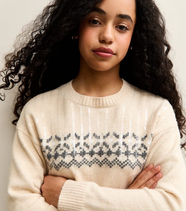 New Look Girls' Off White Knit Fairisle Jumper New Look - 2