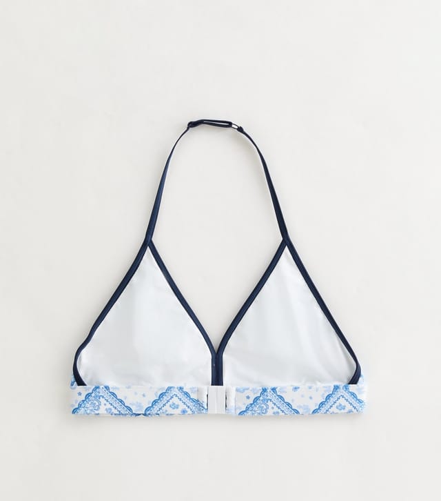 New Look Girls' Blue Floral Tile Pattern Triangle Bikini Top and Bottoms Set New Look - 2