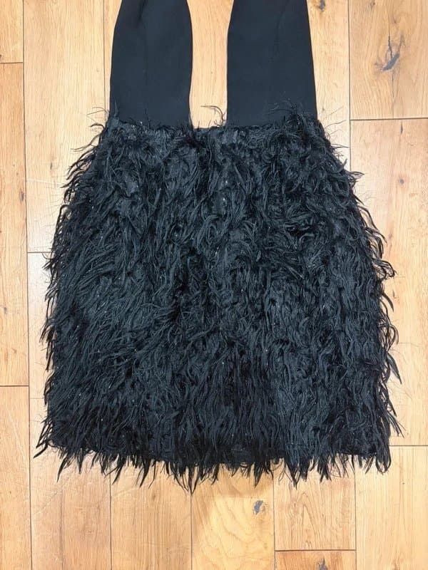 ASOS ASOS Luxe Plunge Halter Neck Faux Feather Mini Dress In Black