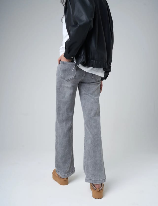 Public Desire Wide Leg High Rise Denim Jeans Grey - 2