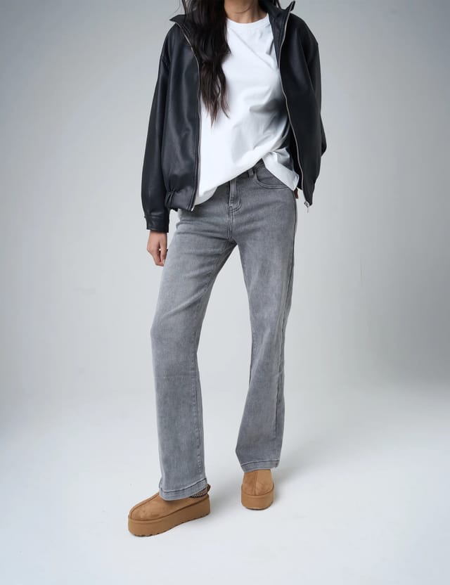 Public Desire Wide Leg High Rise Denim Jeans Grey - 3