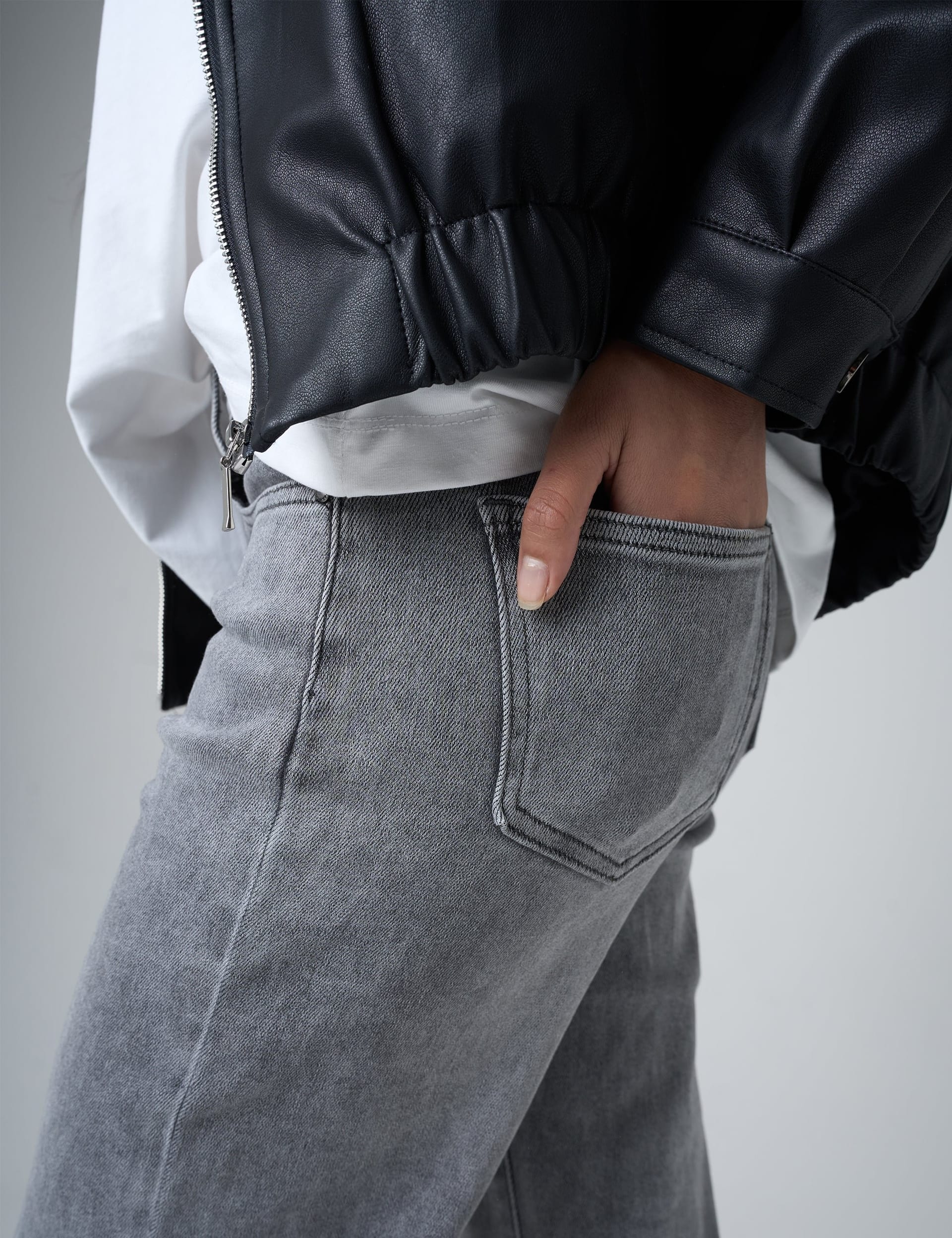 Public Desire Wide Leg High Rise Denim Jeans Grey - 4