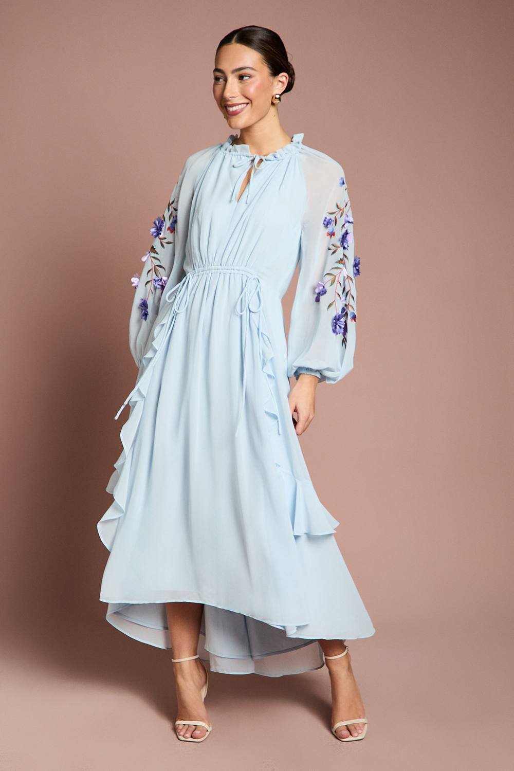 Coast Coast Women's 3D Floral Ruched Detail Midi Dress in Light Blue - 2