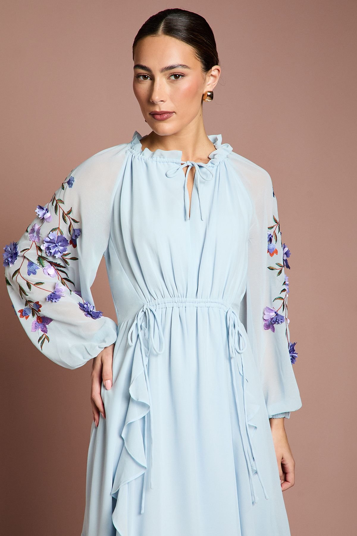 Coast Coast Women's 3D Floral Ruched Detail Midi Dress in Light Blue - 4