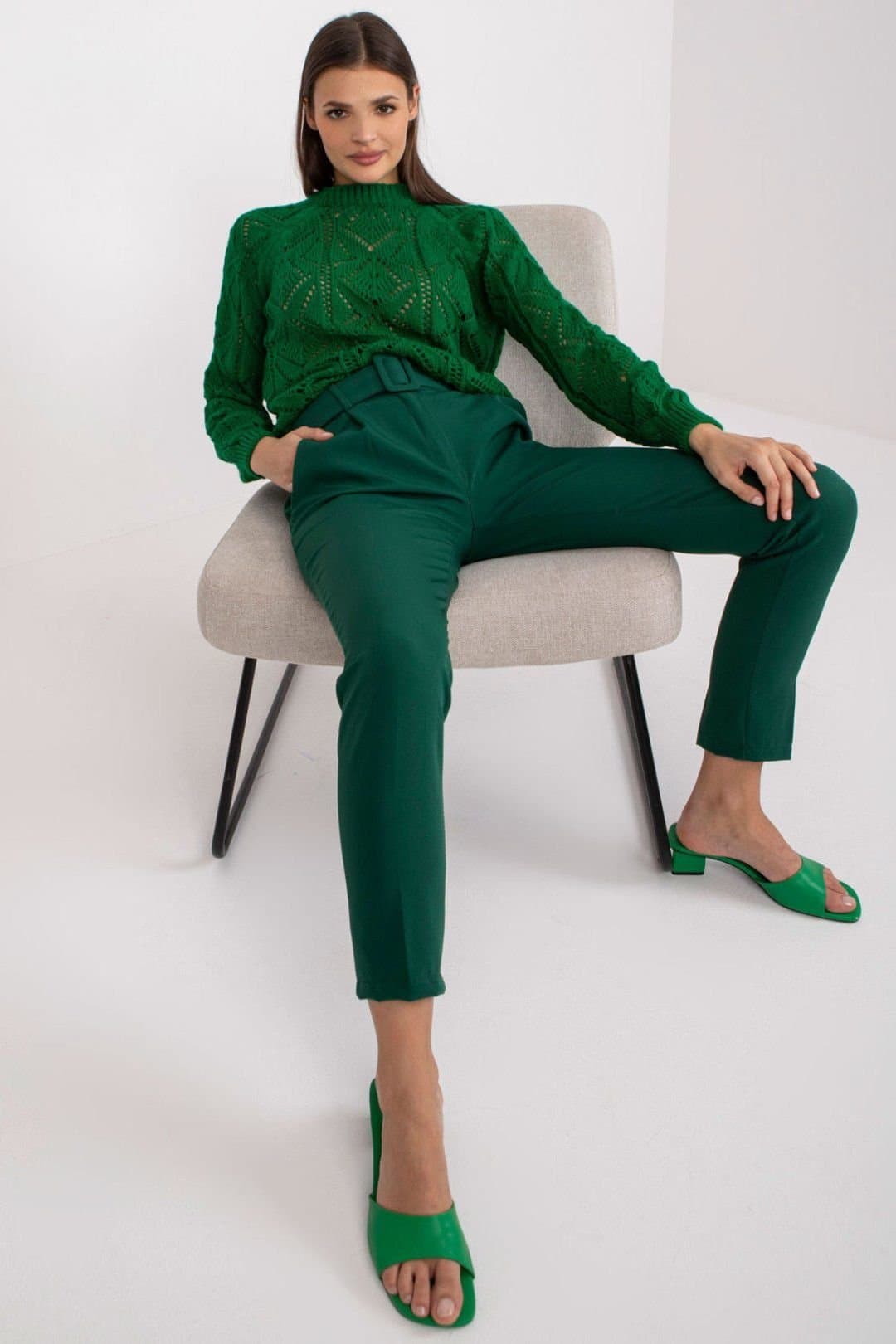 Love Lace Love Lace Green High Waisted Pants With Zip And Buttons