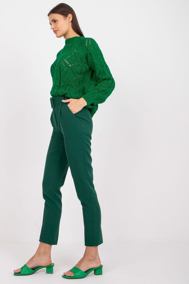 Love Lace Love Lace Women's High Waisted Pants Zip Button Belt Pockets in Green - 2