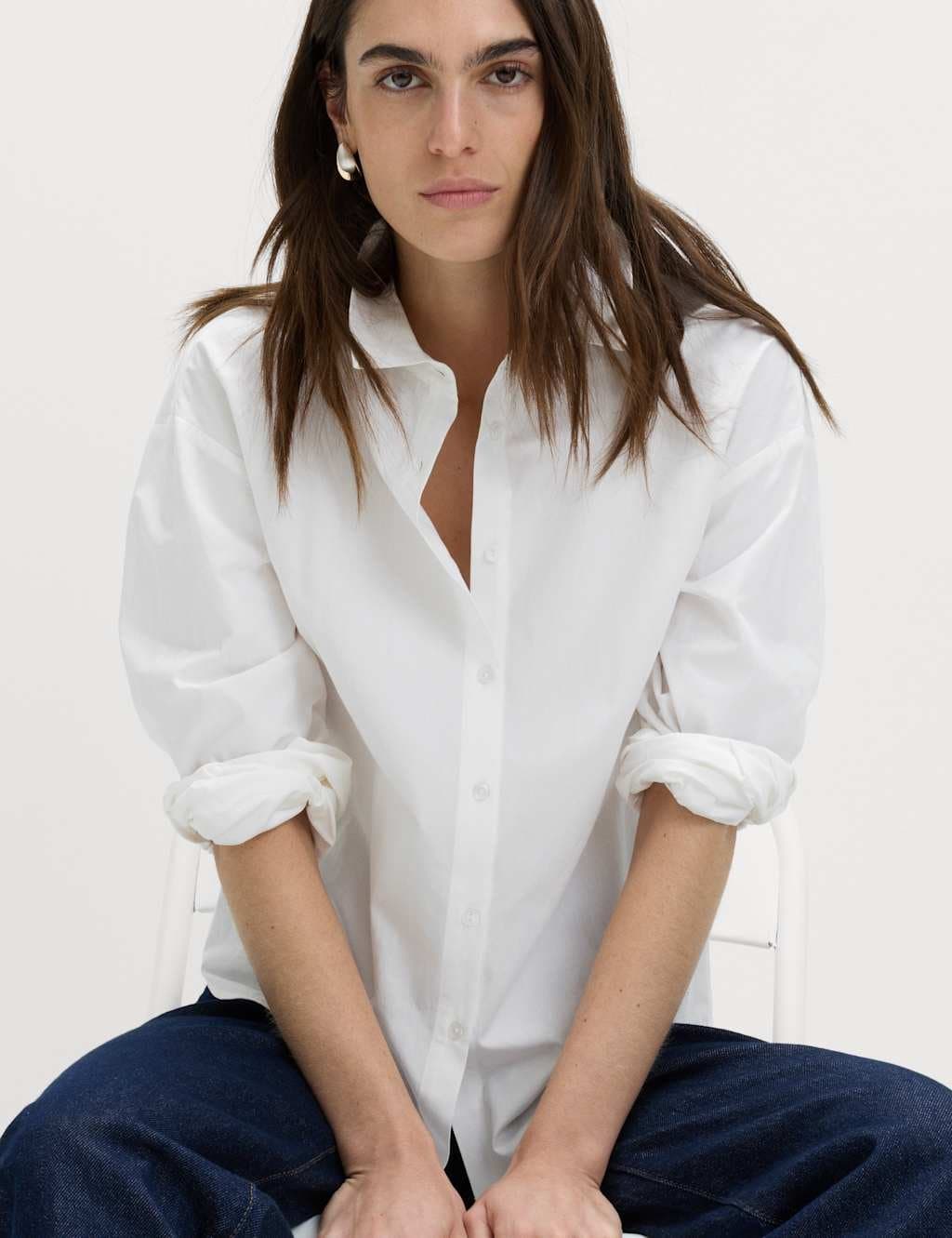 Marks & Spencer M&S Soft White Pure Cotton Button Back Shirt