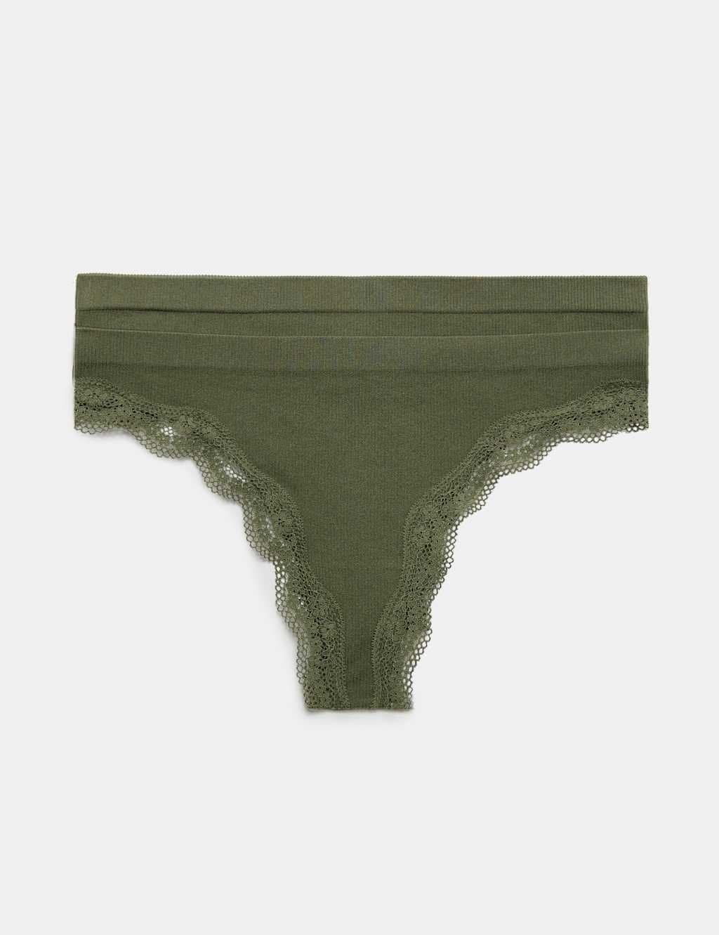 Marks & Spencer M&S 2 Pack Jasmine Lace Seamless Thongs Khaki