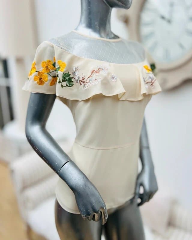 Karen Millen Karen Millen embroidered ruffle shoulder top 12