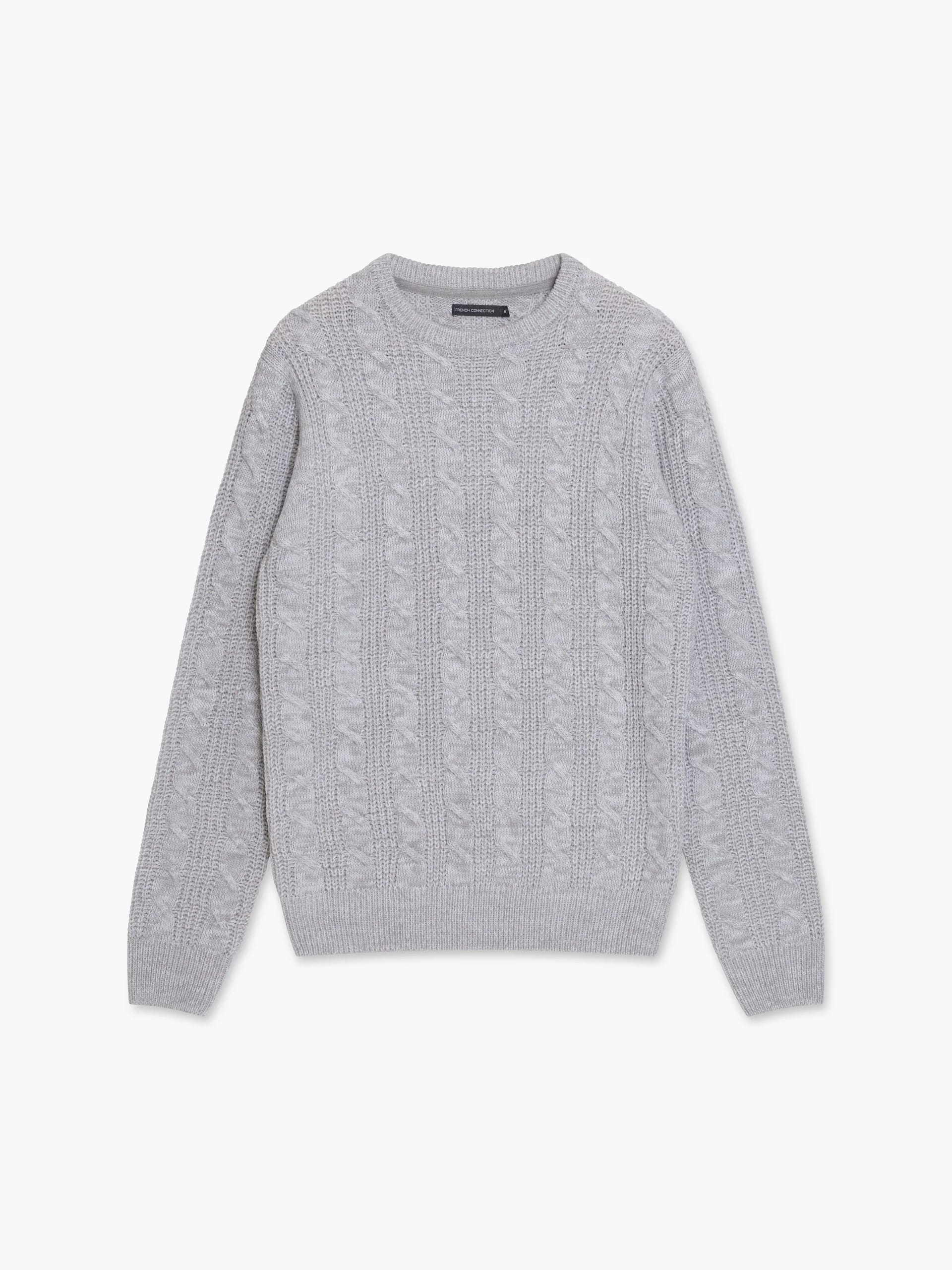French Connection Grey Cable Knit Crew Neck Jumper