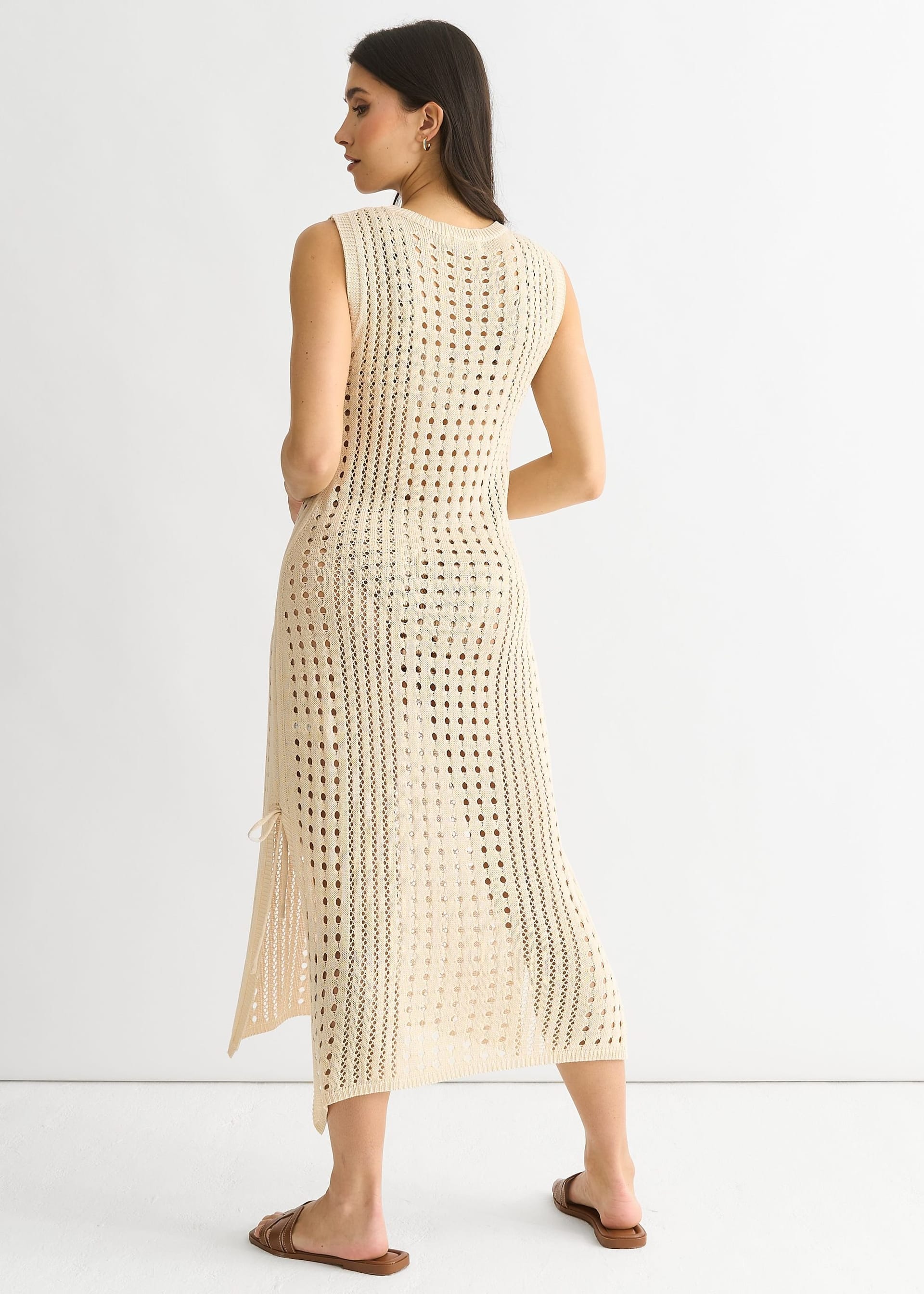 Gini London Gini London Women's Beige Crochet Knit Bodycon Midi Dress - 4