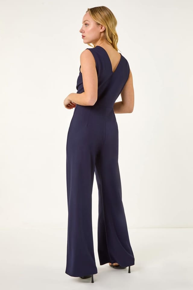 DUSK Dusk Women's V-Neck Front Knot Jumpsuit in Navy - 3