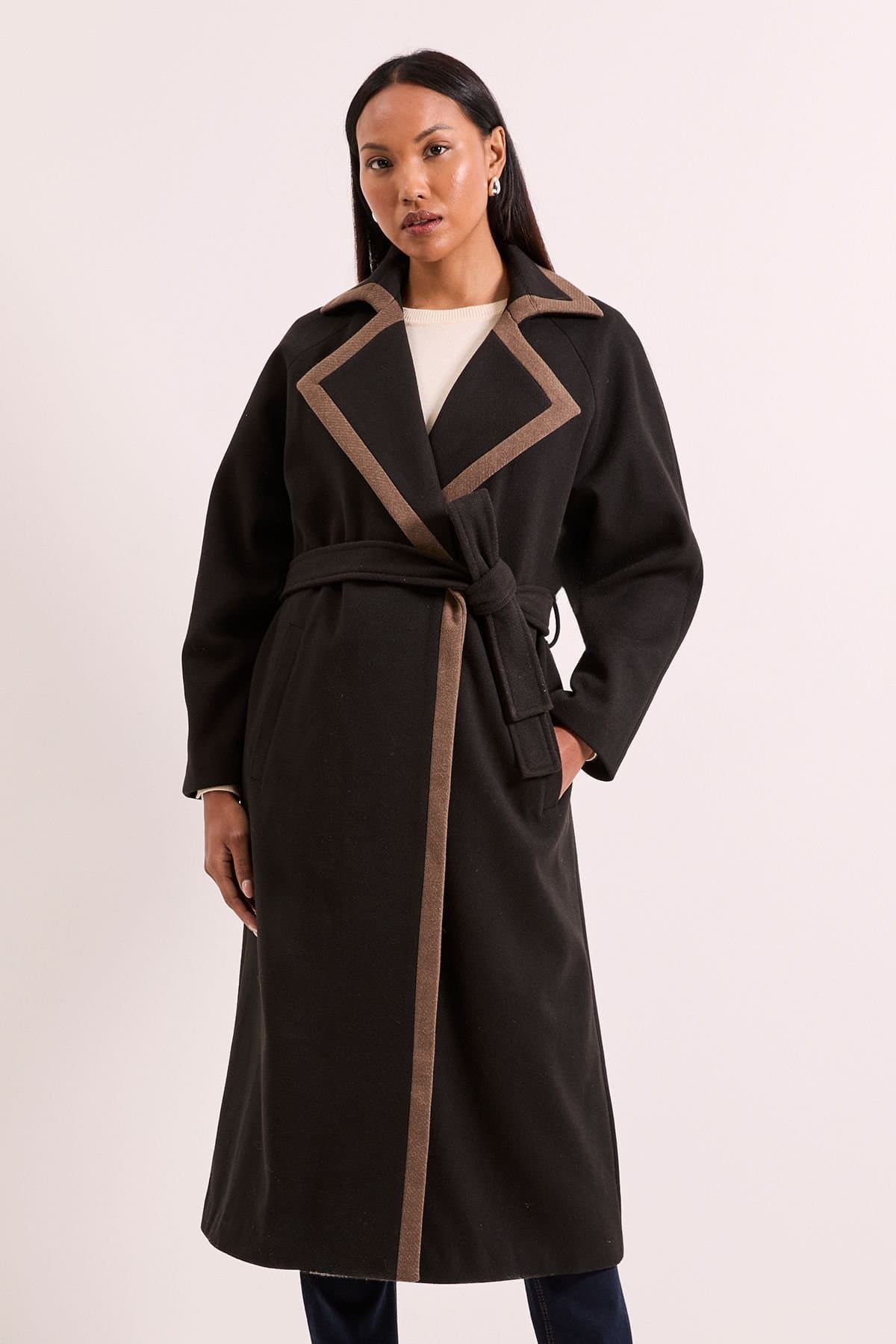 Wallis Wallis Women's Principles by Contrast Wrap Coat in Brown