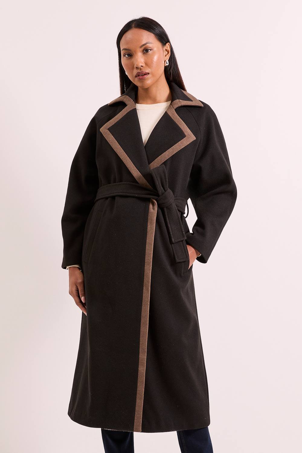 Wallis Wallis Women's Principles by Contrast Wrap Coat in Brown - 2