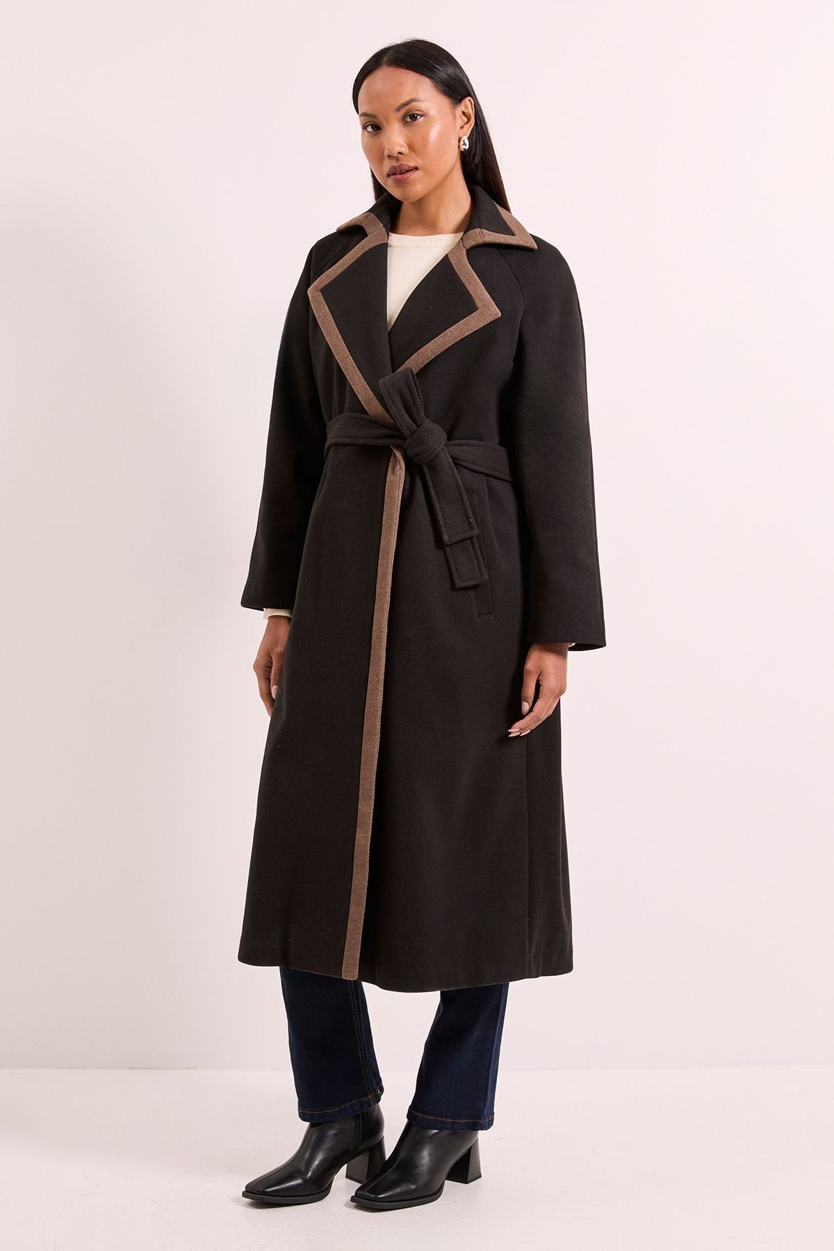 Wallis Wallis Women's Principles by Contrast Wrap Coat in Brown - 4