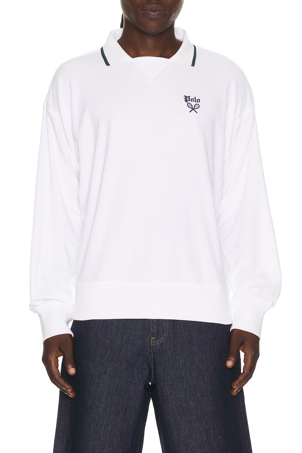 revolve Lightweight Terry Tennis Logo Polo Sweatshirt