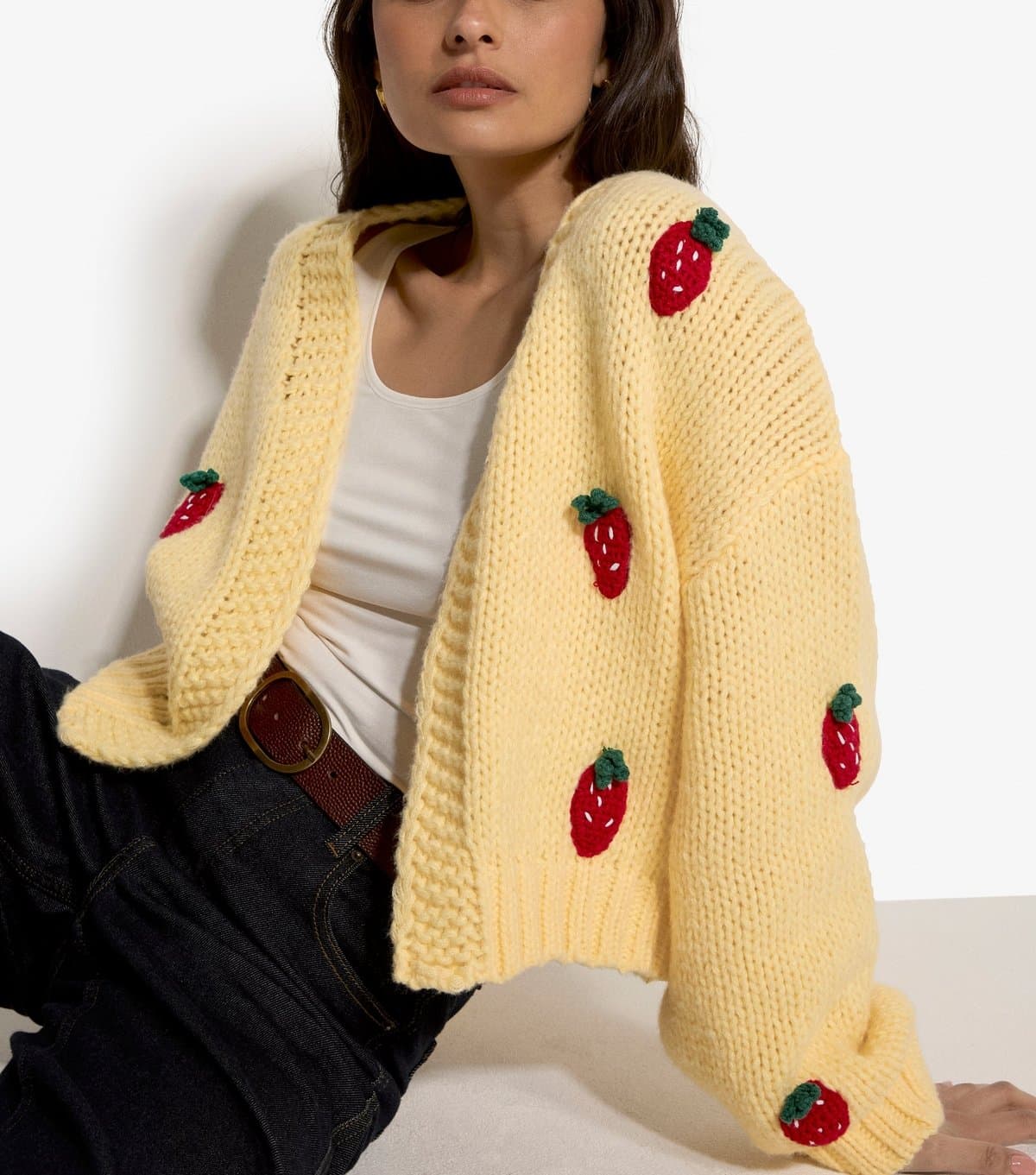 Apricot Women's Yellow Strawberry Motif Knitted Cardigan Apricot New Look
