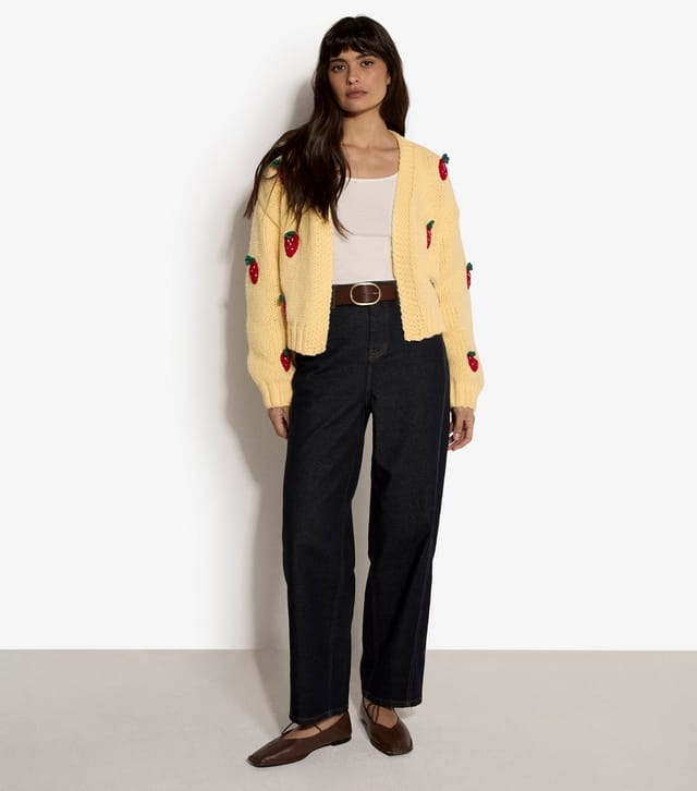 Apricot Women's Yellow Strawberry Motif Knitted Cardigan Apricot New Look - 2