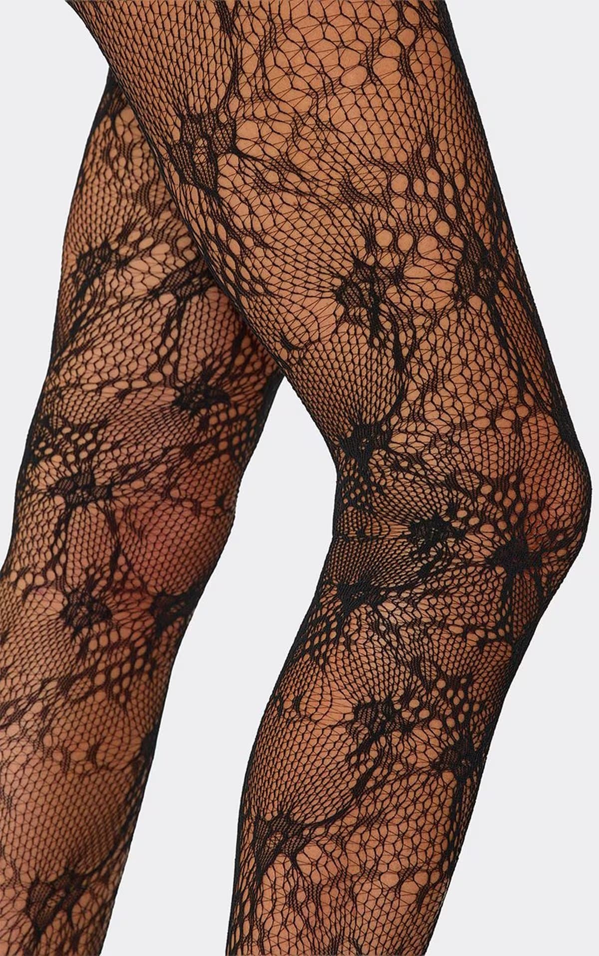 EGO Fishnet Floral Detail Tights In Black, Women's Size UK 0