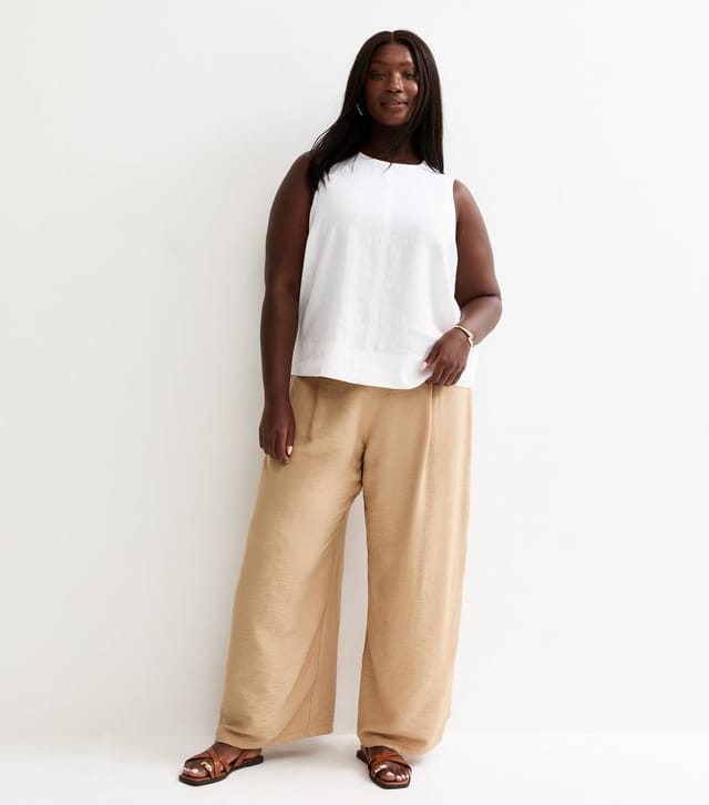 New Look Women's Plus Size Stone Crinkle Texture Pull On Wide Leg Trousers Curves New Look - 3