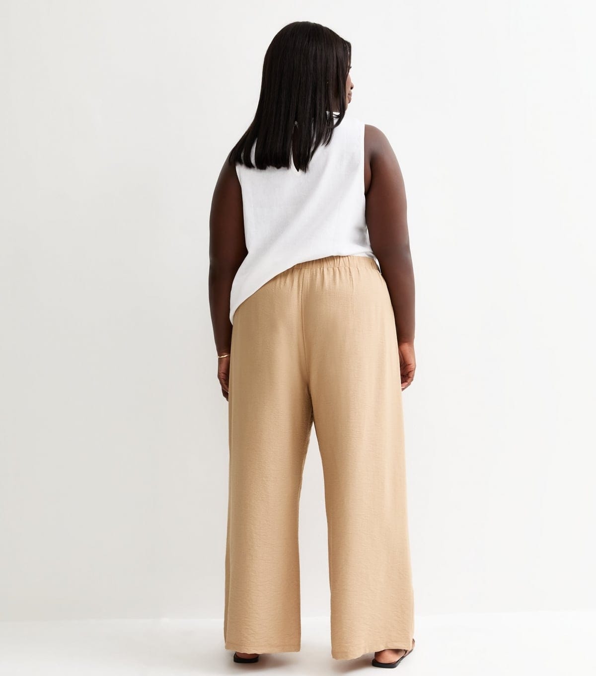 New Look Women's Plus Size Stone Crinkle Texture Pull On Wide Leg Trousers Curves New Look - 4