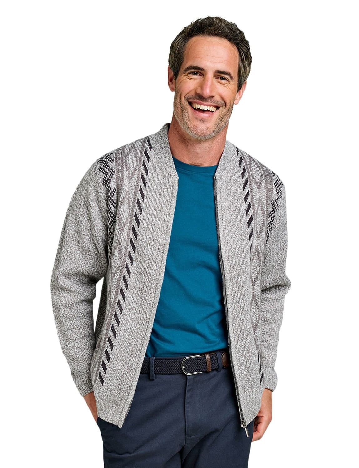 Tootal Tootal Men's Vertical Jacquard Zipper Cardigan in Grey