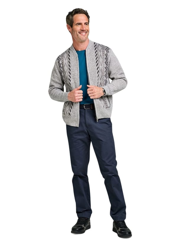 Tootal Tootal Men's Vertical Jacquard Zipper Cardigan in Grey - 2