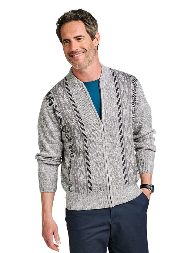 Tootal Tootal Men's Vertical Jacquard Zipper Cardigan in Grey - 3