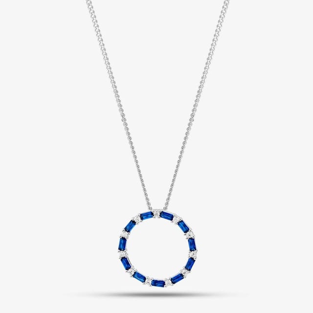 T.H.Baker T.H.Baker Women's Sterling Silver Blue Cubic Zirconia Circle Pendant Necklace S6673 - 2