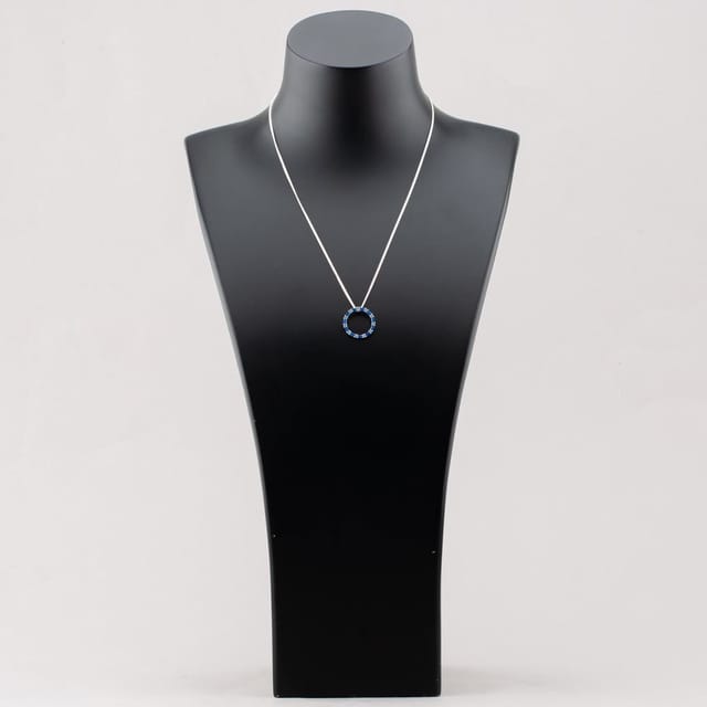 T.H.Baker T.H.Baker Women's Sterling Silver Blue Cubic Zirconia Circle Pendant Necklace S6673 - 3