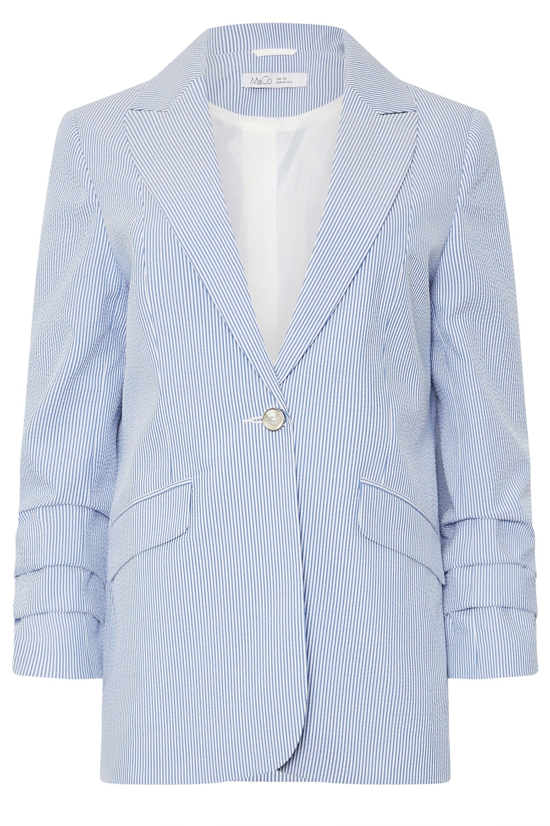 M&Co M&Co Women's Stripe Seersucker Blazer in Blue - 2