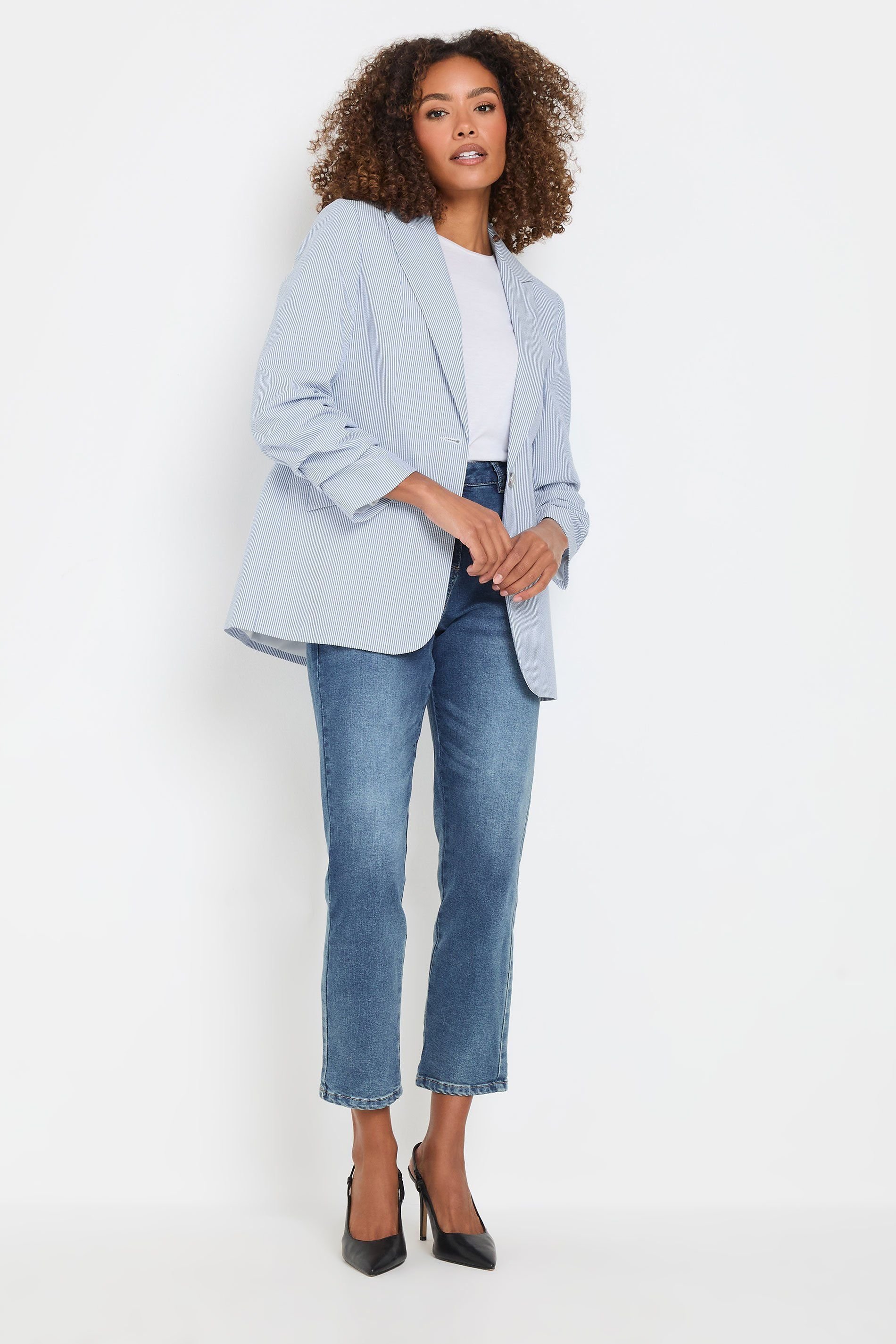 M&Co M&Co Women's Stripe Seersucker Blazer in Blue - 4