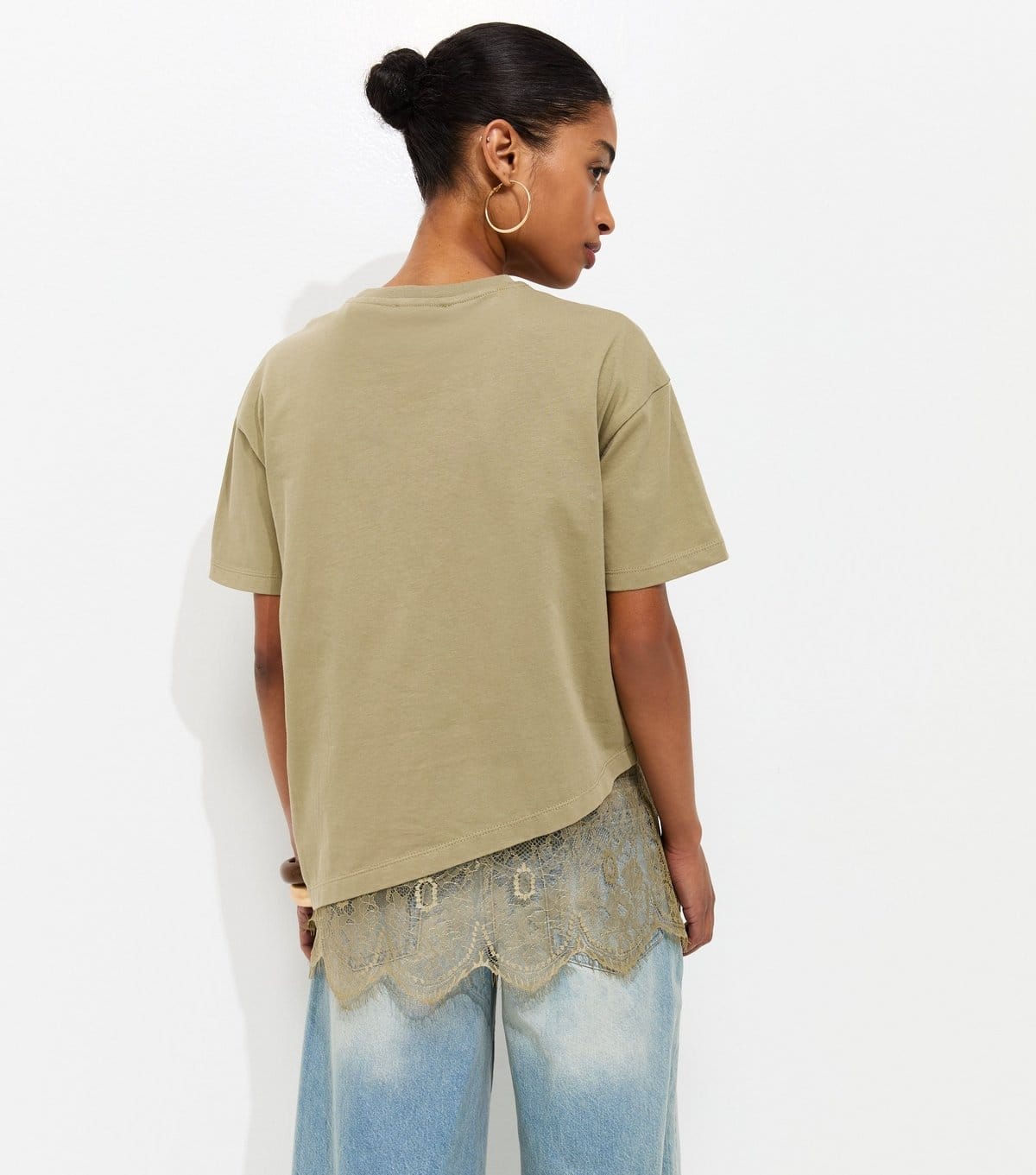 New Look Women's Light Khaki Cotton Scalloped Lace T-Shirt New Look - 4