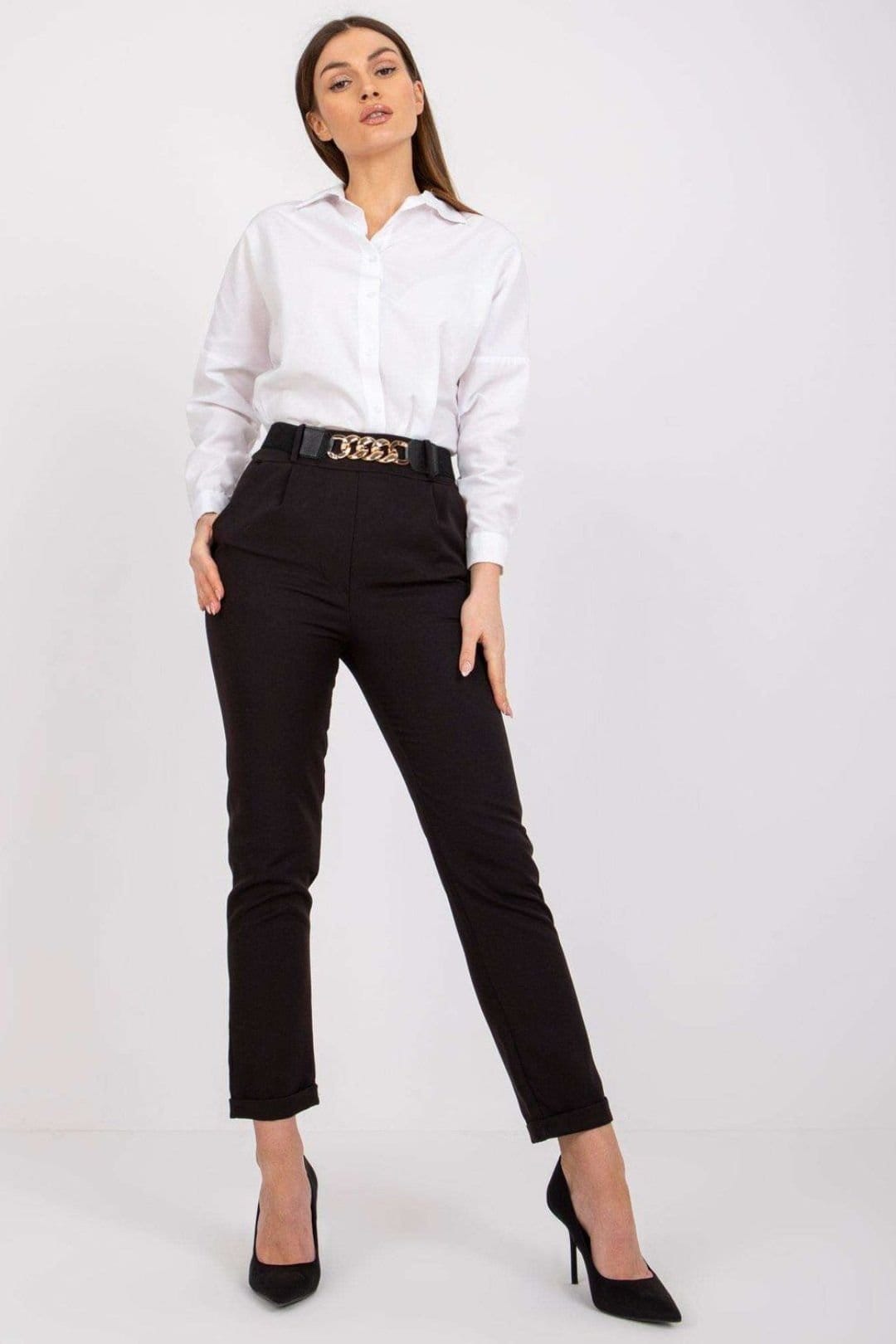 Love Lace Black High Rise Elastic Waist Belted Trousers