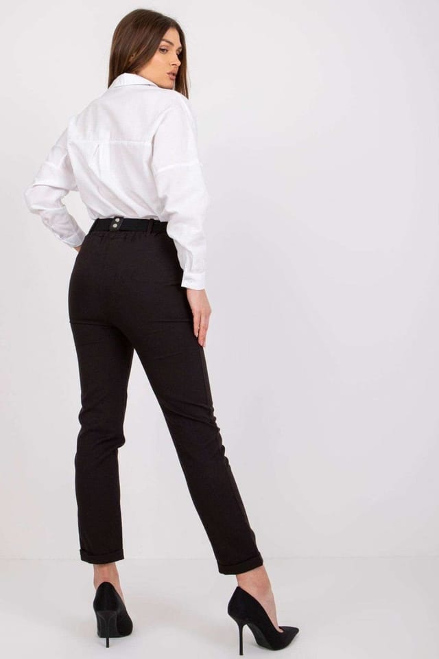 Love Lace Love Lace Women's High Rise Elastic Waist Belted Trousers in Black - 3