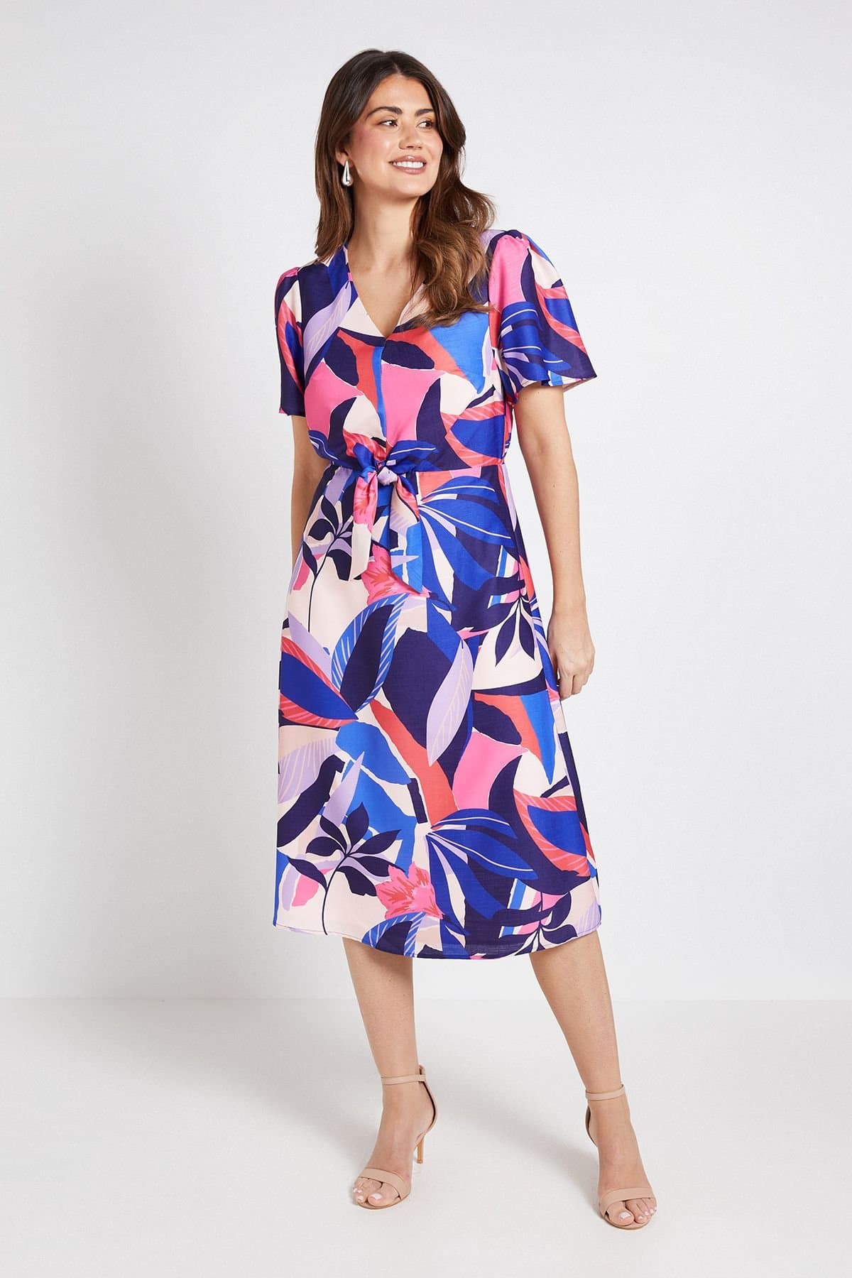 Wallis Wallis Women's Floral Tie Front Midi Dress in Navy