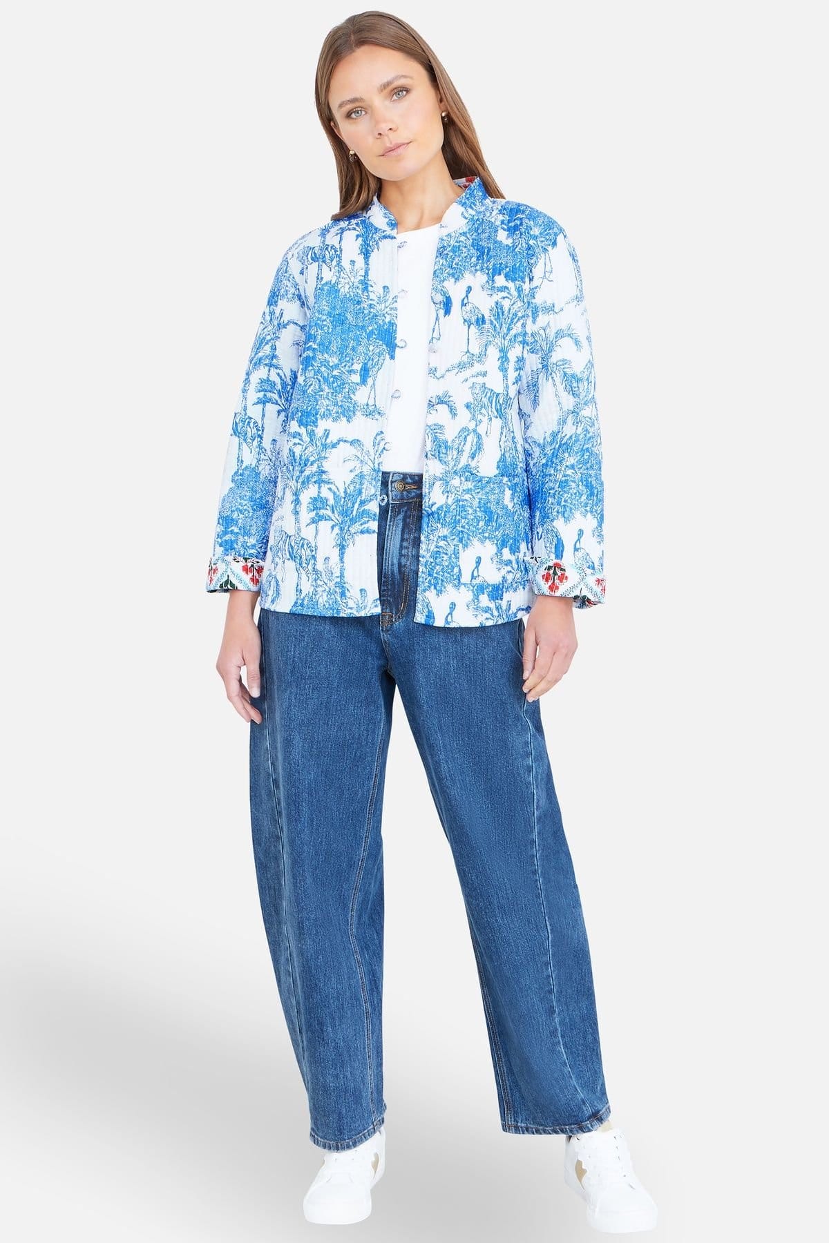 Yumi Blue Palm Reversible Cotton Quilted Jacket