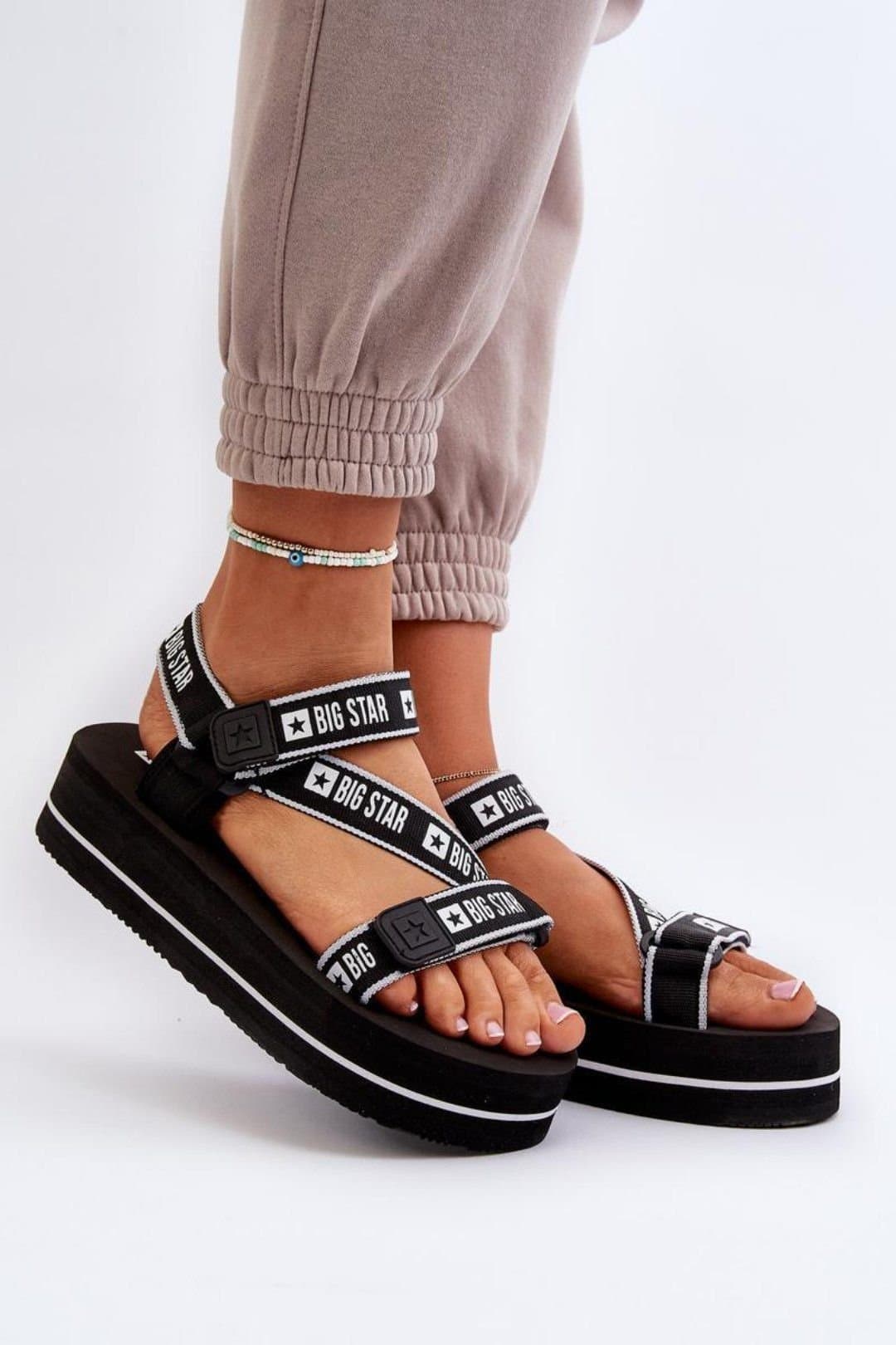 Love Lace Love Lace Black Velcro Platform Sandals