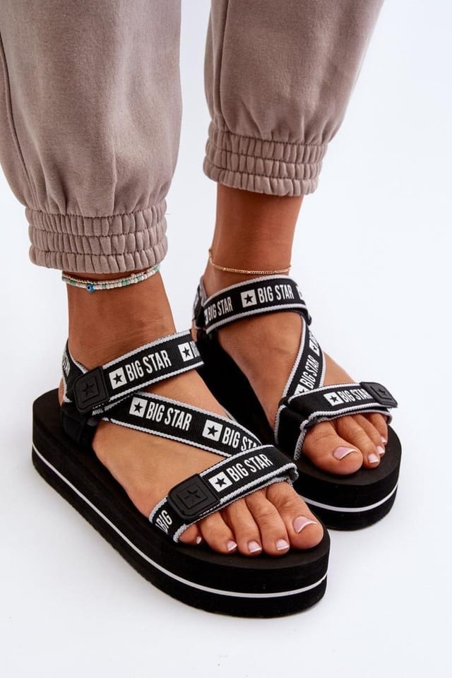 Love Lace Love Lace Women's Big Star Velcro Platform Sandals Comfortable Summer Shoes in Black - 2