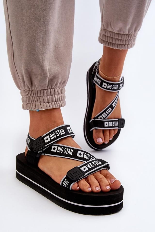 Love Lace Love Lace Women's Big Star Velcro Platform Sandals Comfortable Summer Shoes in Black - 3